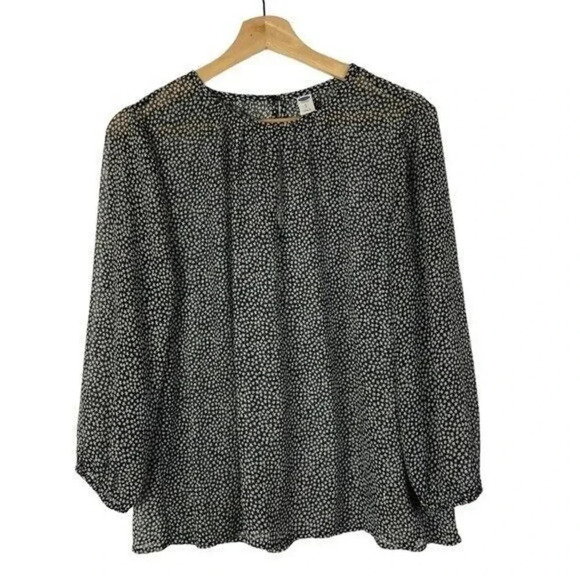 Old Navy Navy Blue & White Star Chiffon Long Sleeve Blouse S - Picture 1 of 4